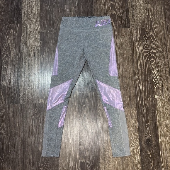 Justice girls size 10 leggings- set of 2 pink & black and purple & gray - Picture 6 of 8
